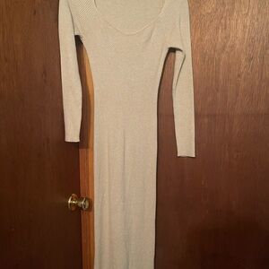 SHEIN Cream Ribbed Long-Sleeve Maxi Dress